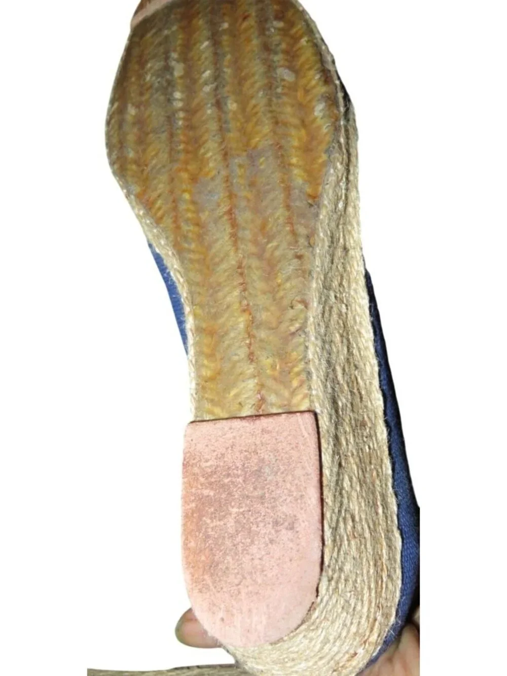 André Assous Blue Khloe Woven Italian Leather Espadrille Wedges size 6.5